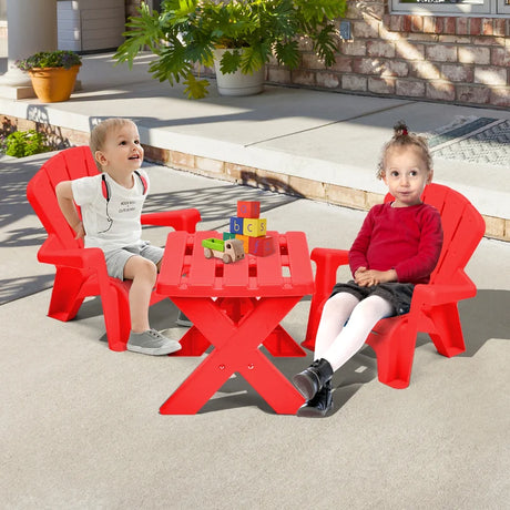 3-Piece Plastic Children Play Table Chair Set-Red