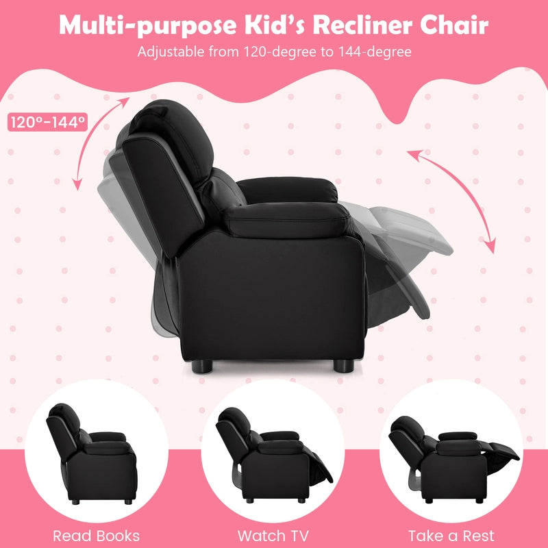 Kids Recliner Chair with Adjustable Backrest and Footrest-Black