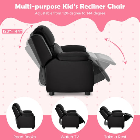 Kids Recliner Chair with Adjustable Backrest and Footrest-Black