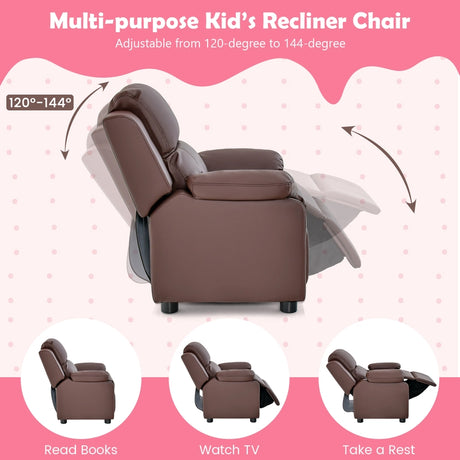 Kids Recliner Chair with Adjustable Backrest and Footrest-Coffee