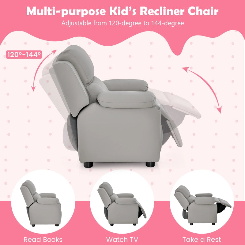 Kids Recliner Chair with Adjustable Backrest and Footrest-Light Grey