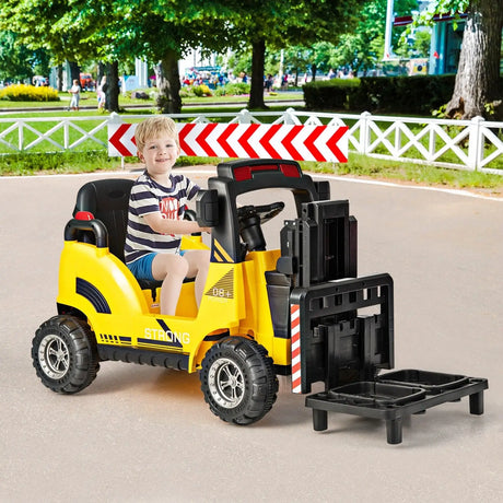 12V Kids Ride-on Forklift with Detachable Lift Pallet-Yellow