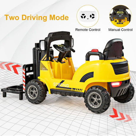 12V Kids Ride-on Forklift with Detachable Lift Pallet-Yellow