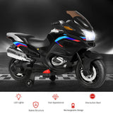 12V Electric Battery Powered Ride On Motorcycle with Training Wheels-Black