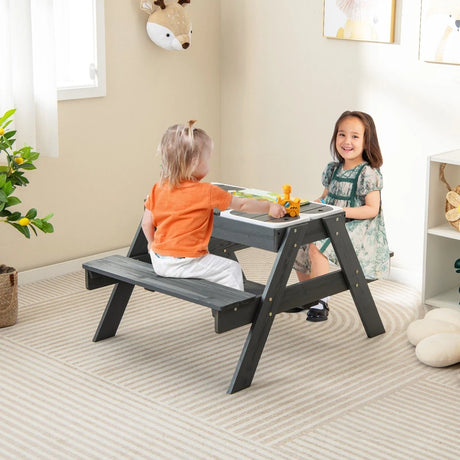 4-in-1 Kids Activity Table with 3 Removable Bins and Lids for Backyard Garden Patio-Grey