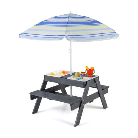 4-in-1 Kids Activity Table with 3 Removable Bins and Lids for Backyard Garden Patio-Grey