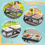 4-in-1 Kids Activity Table with 3 Removable Bins and Lids for Backyard Garden Patio-Grey