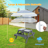 4-in-1 Kids Activity Table with 3 Removable Bins and Lids for Backyard Garden Patio-Grey