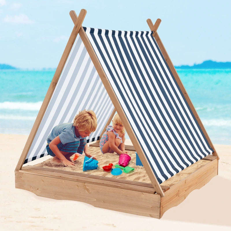 Wooden Kids Sandbox with Canopy and Tent Design