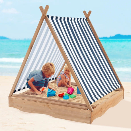 Wooden Kids Sandbox with Canopy and Tent Design