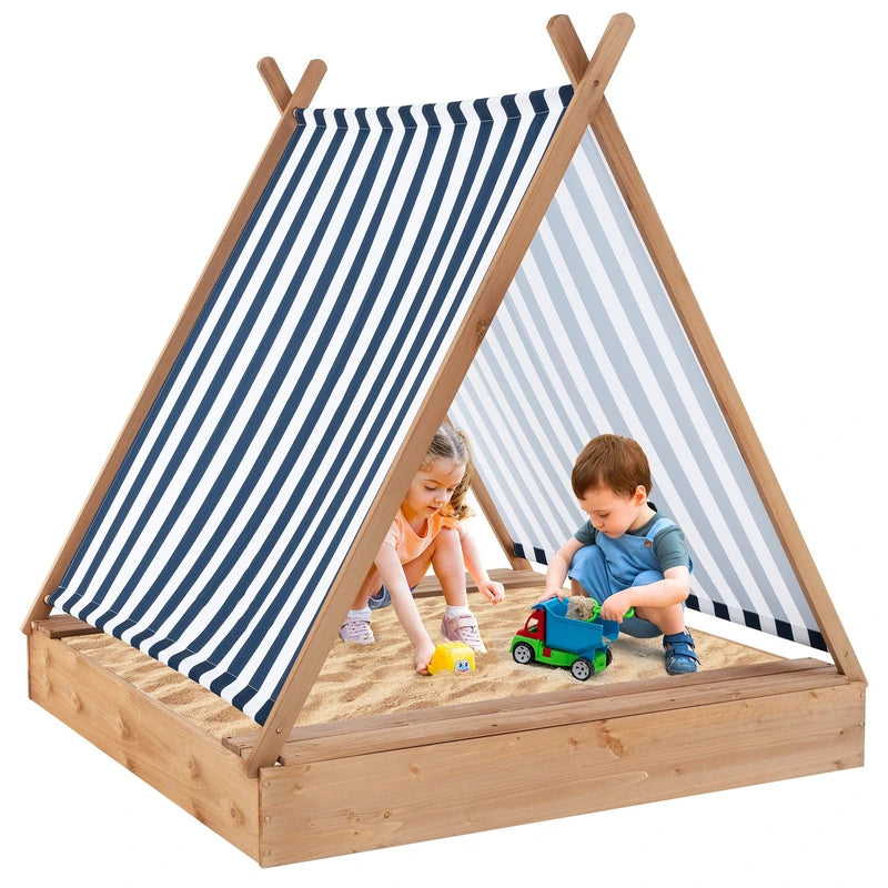 Wooden Kids Sandbox with Canopy and Tent Design