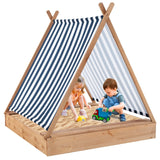 Wooden Kids Sandbox with Canopy and Tent Design