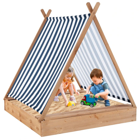 Wooden Kids Sandbox with Canopy and Tent Design