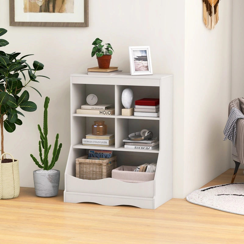 Kids Storage Shelf Home Toy Storage Organizer with 5 Cubes-White