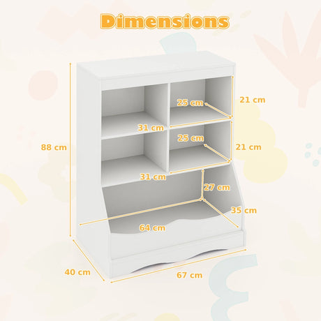 Kids Storage Shelf Home Toy Storage Organizer with 5 Cubes-White