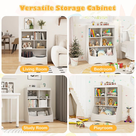 Kids Storage Shelf Home Toy Storage Organizer with 5 Cubes-White