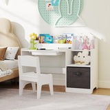 Kids Study Desk and Chair Set Children Study Table with Open Shelves-White