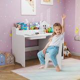 Kids Study Desk and Chair Set Children Study Table with Open Shelves-White