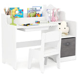 Kids Study Desk and Chair Set Children Study Table with Open Shelves-White