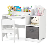Kids Study Desk and Chair Set Children Study Table with Open Shelves-White