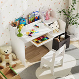 Kids Study Desk and Chair Set Children Study Table with Open Shelves-White