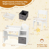 Kids Study Desk and Chair Set Children Study Table with Open Shelves-White