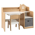 Kids Study Desk and Chair Set with Open Shelves and Drawer-Natural