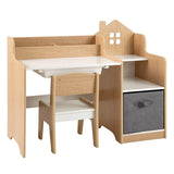 Kids Study Desk and Chair Set with Open Shelves and Drawer-Natural