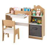 Kids Study Desk and Chair Set with Open Shelves and Drawer-Natural