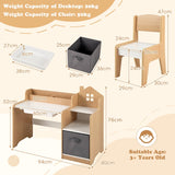 Kids Study Desk and Chair Set with Open Shelves and Drawer-Natural