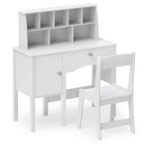 Kids Study Desk and Chair Set with Chair Hutch and Storage Cabinet for 3+ Years Old-White