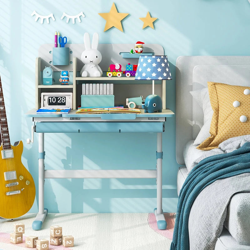 Height Adjustable Kids Study Desk with Tilt Desktop for 3-12 Years Old-Blue