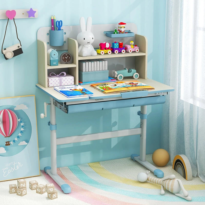 Height Adjustable Kids Study Desk with Tilt Desktop for 3-12 Years Old-Blue