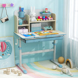 Height Adjustable Kids Study Desk with Tilt Desktop for 3-12 Years Old-Blue