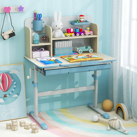 Height Adjustable Kids Study Desk with Tilt Desktop for 3-12 Years Old-Blue