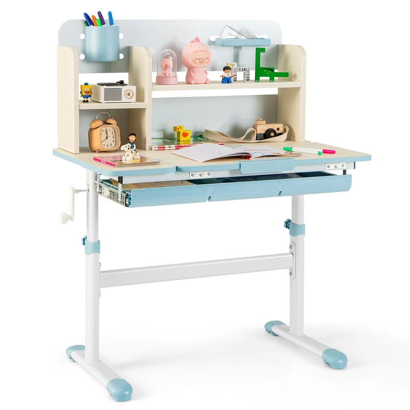 Height Adjustable Kids Study Desk with Tilt Desktop for 3-12 Years Old-Blue