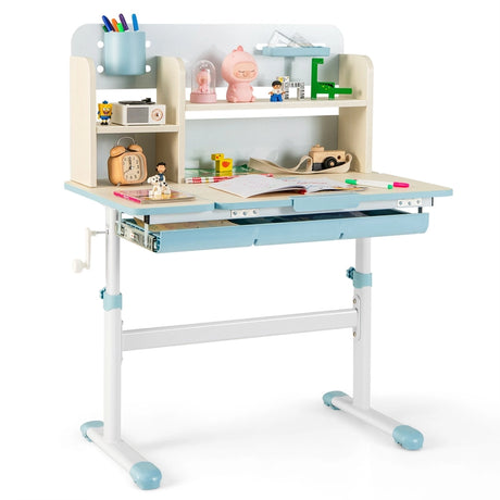 Height Adjustable Kids Study Desk with Tilt Desktop for 3-12 Years Old-Blue