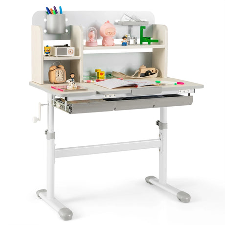 Height Adjustable Kids Study Desk with Tilt Desktop for 3-12 Years Old-Gray