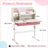Height Adjustable Kids Study Desk with Tilt Desktop for 3-12 Years Old-Pink