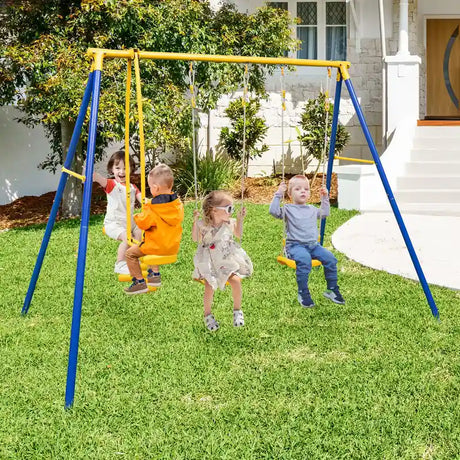 Metal Swing Set for Backyard with 2 Swing Seats and 2 Glider Seats-Blue