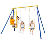 Metal Swing Set for Backyard with 2 Swing Seats and 2 Glider Seats-Blue