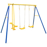 Metal Swing Set for Backyard with 2 Swing Seats and 2 Glider Seats-Blue