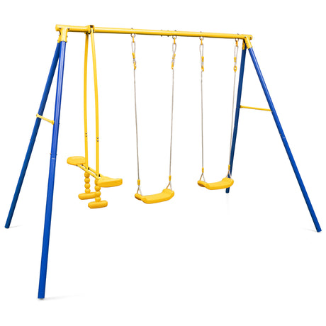 Metal Swing Set for Backyard with 2 Swing Seats and 2 Glider Seats-Blue