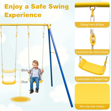 Metal Swing Set for Backyard with 2 Swing Seats and 2 Glider Seats-Blue