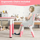 Kids Table and Chairs Set for 4 with Graffiti Desktop-Pink