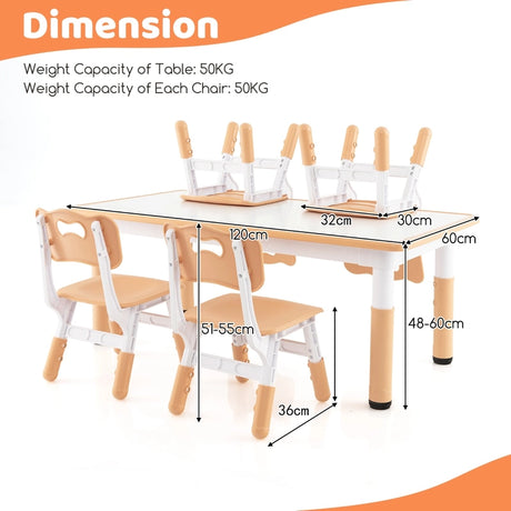 Kids Table and Chairs Set for 4 with Graffiti Desktop-Natural