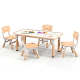 Kids Table and Chairs Set for 4 with Graffiti Desktop-Natural