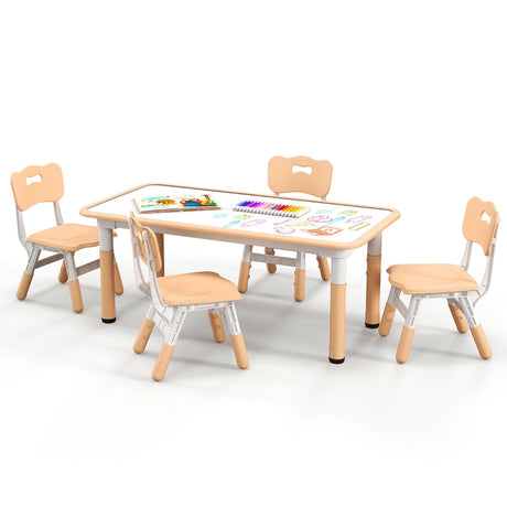 Kids Table and Chairs Set for 4 with Graffiti Desktop-Natural