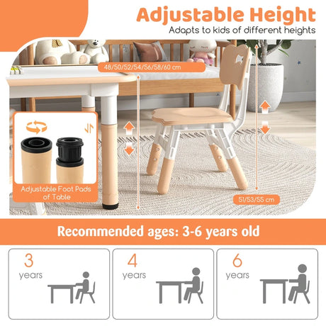 Kids Table and Chairs Set for 4 with Graffiti Desktop-Natural