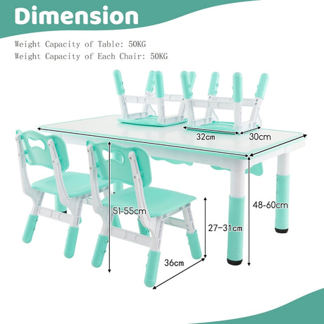 Kids Table and Chairs Set for 4 with Graffiti Desktop-Green